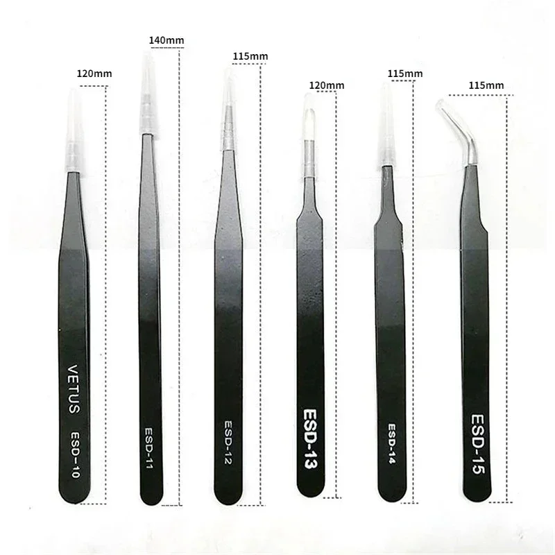 2/6pcs Precision Tweezers Set ESD Anti-Static Stainless Steel Tweezers Repair Tools ESD-10/11/12/13/14/15