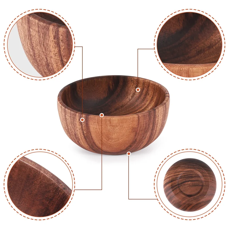 

YWDZ-Natural Handmade Solid Wooden Bowl, Round Dining Room Bowl, Premium Wooden Kitchen Utensils