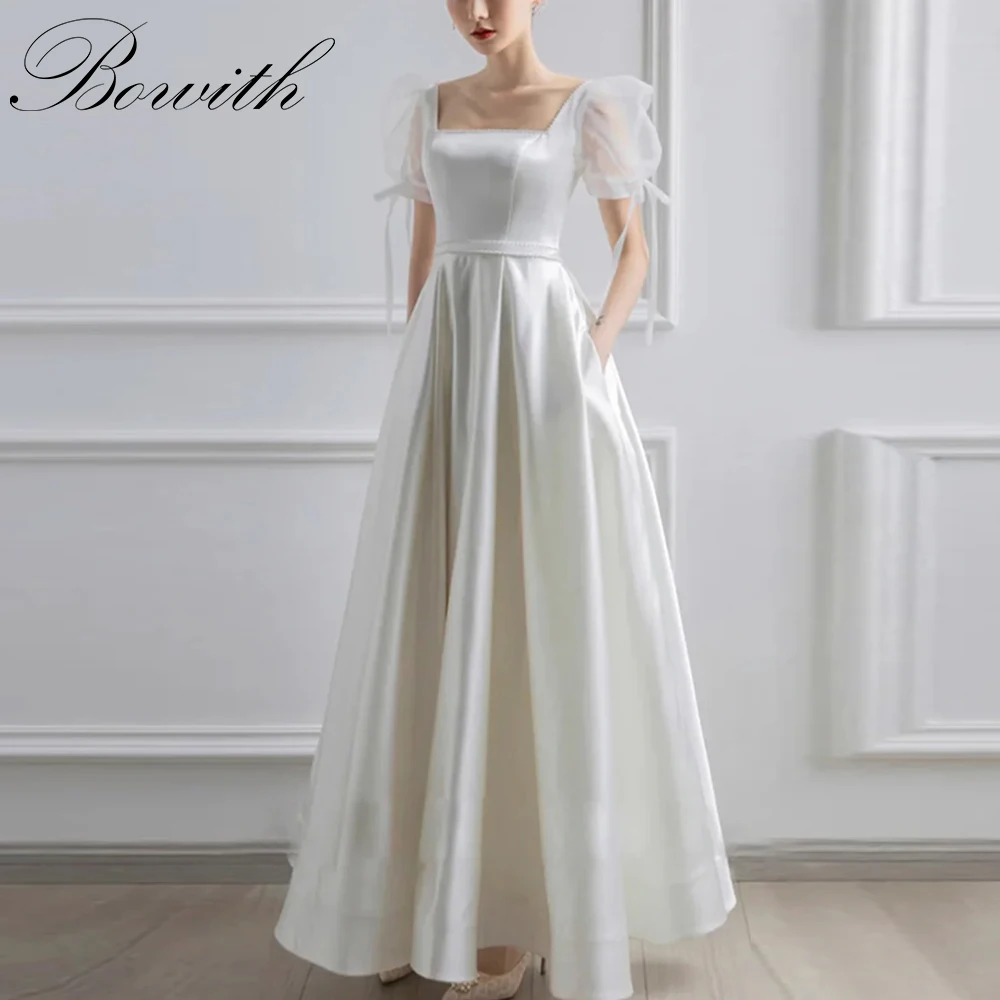 

Bowith Korean Wedding Dresses A-Line Puff Sleeves Corset Wedding Party Dresses Customized Bridal Gown for Photo Shoot