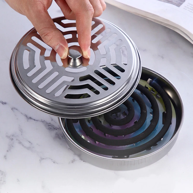 Stainless Steel Hollow Design Practical Mosquito Repellent Incense Box Ash Tray Portable With Cover Household Items Decoration