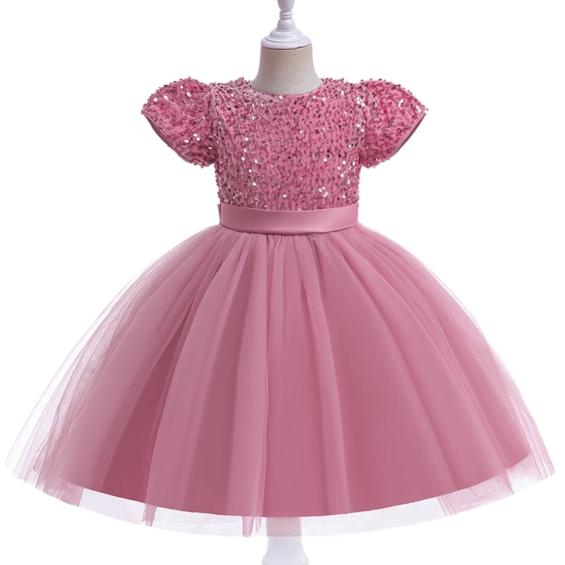 Pageant Sequin Party Dress For Girls Children Costumes Short Sleeve Girls Princess Dresses Elegant Wedding Vestidos 3-10 Years