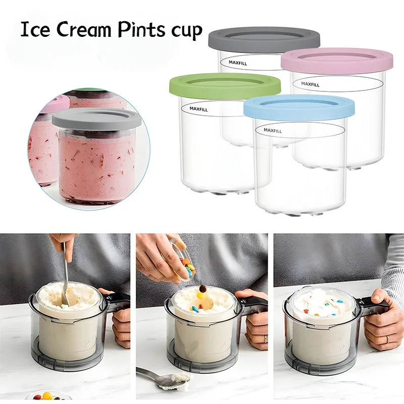 Creami Pints and Lids for Ninja 4 Pack Creamy Icecream Containers Cups Jars Tubs Canisters Set Smoothie Pot Compatible
