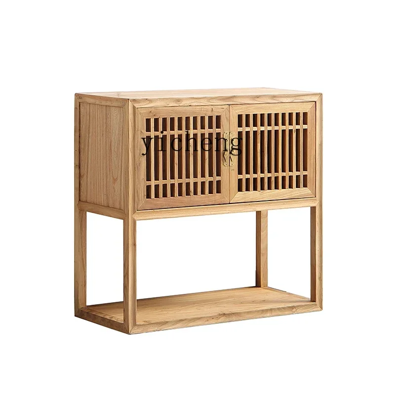 old elm tea cabinet solid wood dining side storage shoe cabinet wine cupboard zen paint-free furniture