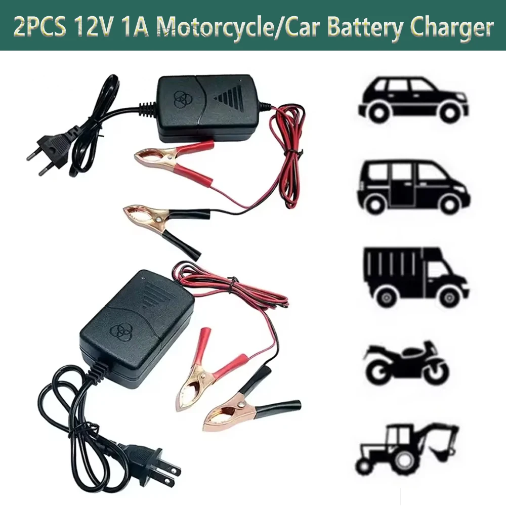 12V 1A Lead Acid Battery Car Battery Charger 14.4V Dual Wire Alligator Clip Smart Power Charging Adapter For Truck Motorcycle
