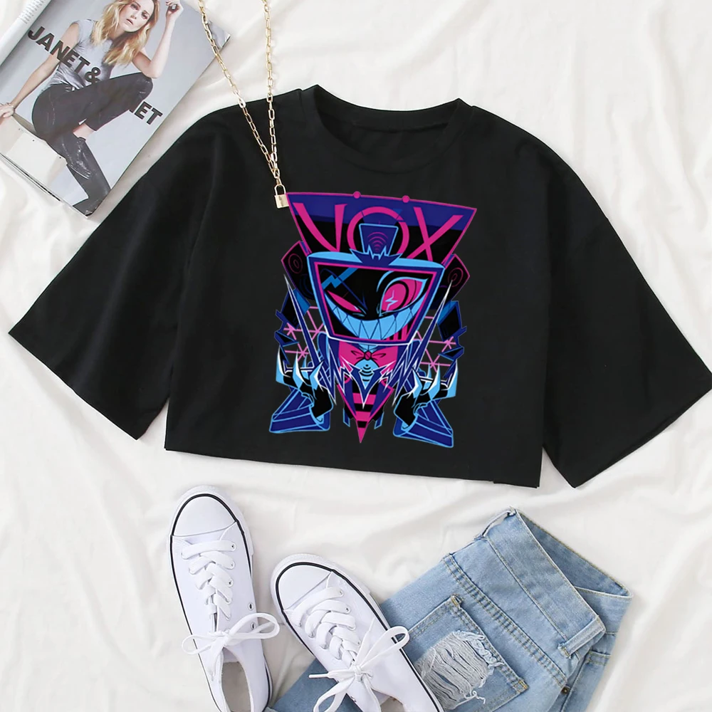 

VOX Hazbin Hotel Shirt Women O-Neck Short Sleeves Crop Tops T-shirt