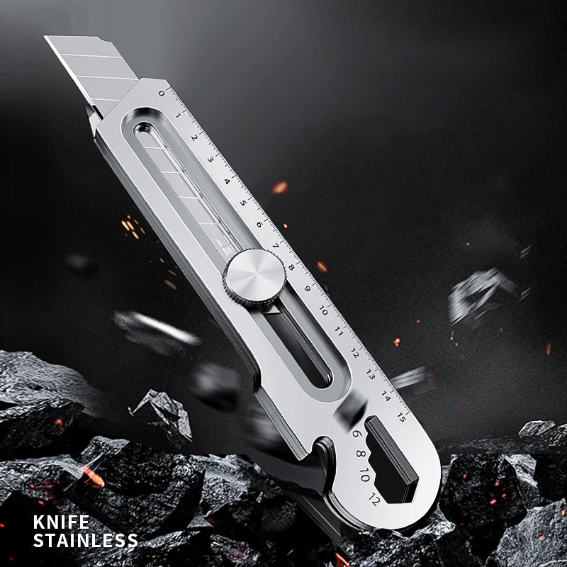 Multifunctional Metal Pocket Knife нож 6 In 1 Stainless Steel Box Cutter Heavy Duty Utility Knives 18mm/25mm Blade with Ruler