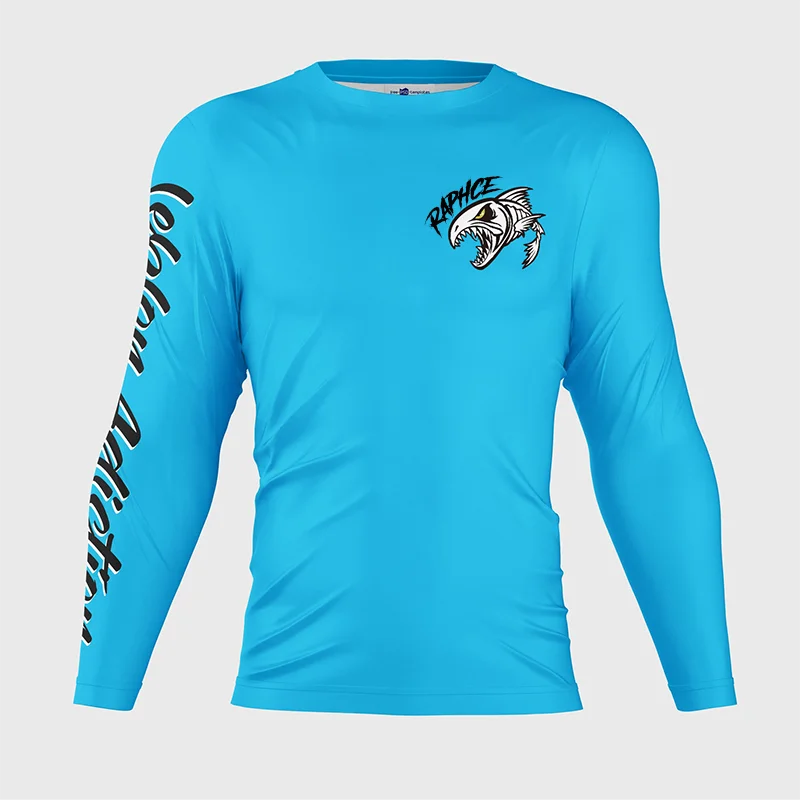 Men\'s outdoor fishing round neck long-sleeved T-shirt, sailfish, piranha pattern printing cycling quick-drying shirt