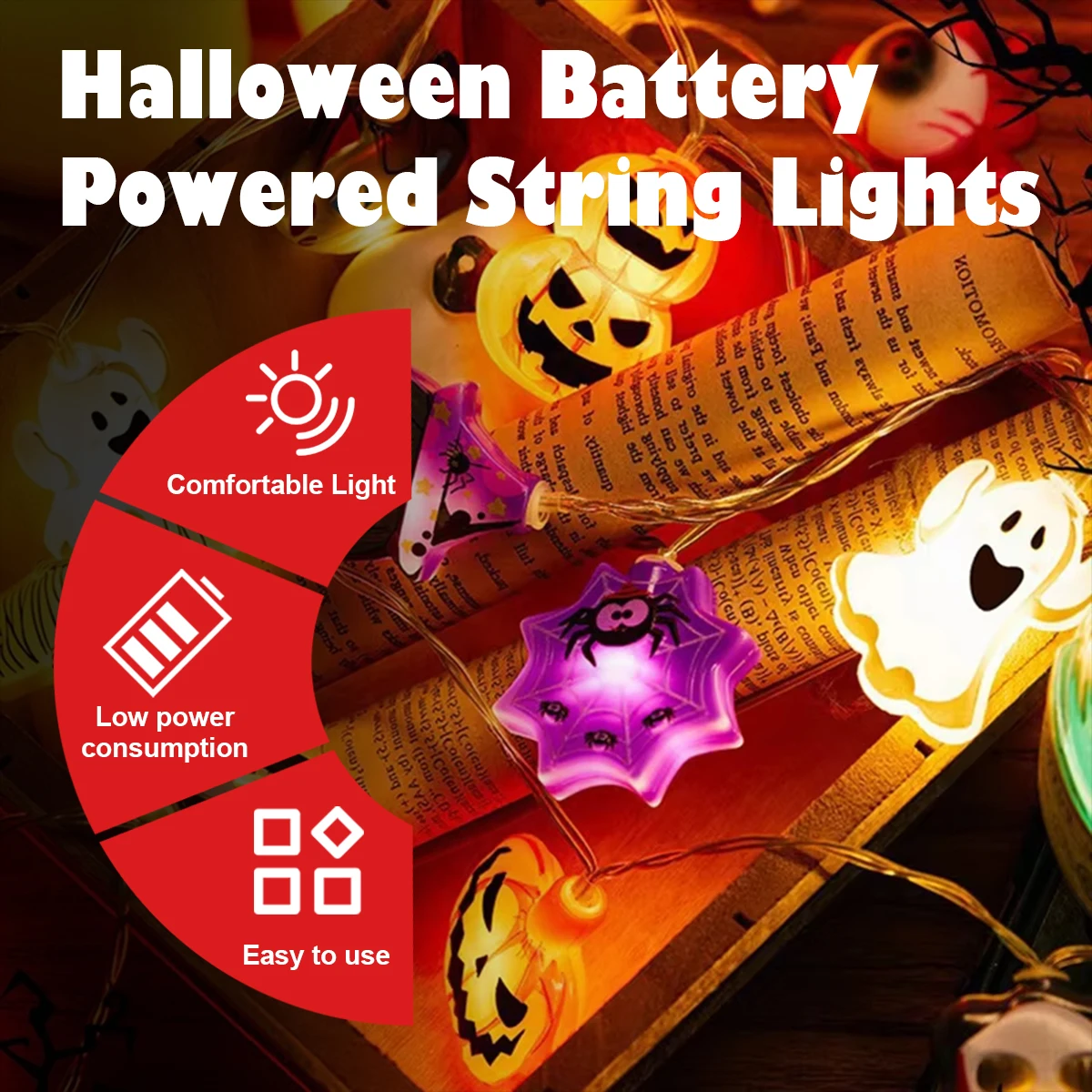 10/20 Led Halloween String Lights Flash Indoor Party Warm Holiday Series Operated Decoration Strings Waterproof Mummy Starburst