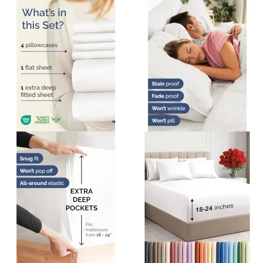 

Extra Deep Sheet Set - 6 Pcs Breathable and Cooling Sheets - Hotel Luxury Bedding for Women, Men, Teens - Easy Secure Fit - Sof