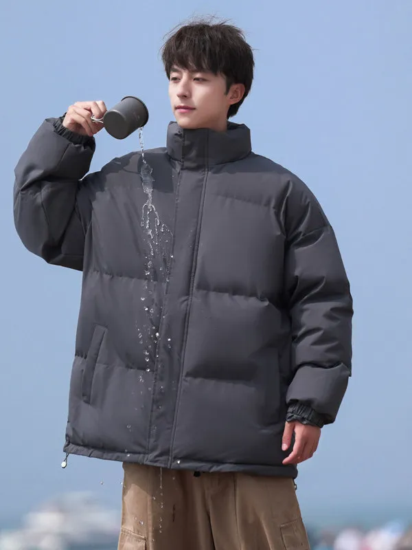 ملابس خارجية شتوية فضفاضة من القطن من Thiened للرجال بياقة غير رسمية ملابس خارجية شتوية دافئة للشباب بحاشية مستقيمة وسحاب لون نقي