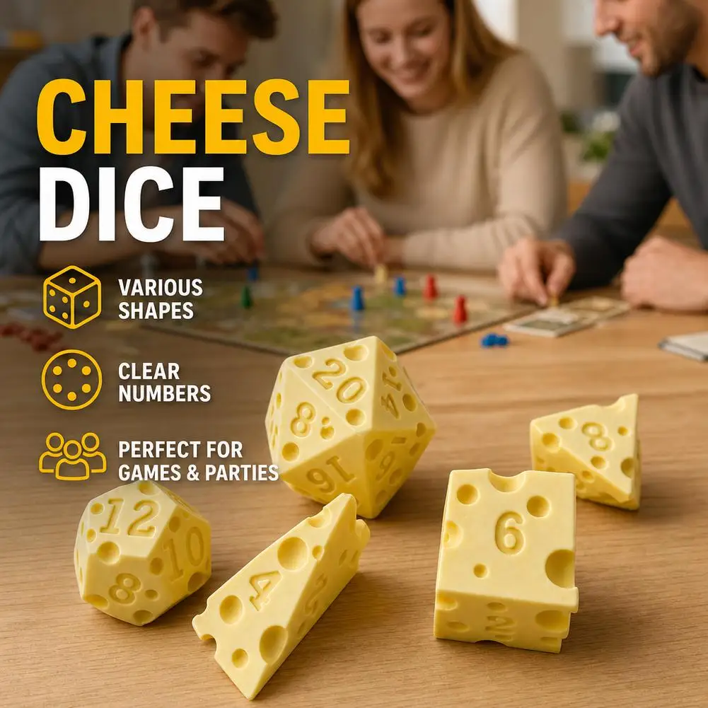 Lrregular Cheese Dice Box Ornament Party Props Convenient to Carry Board Game D4 D20 Set Miniature For Adult Family Gathering