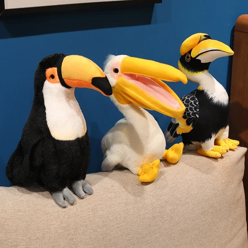 High Simulation Bird Plush Set Pelican Flamingo Hornbill Toucan Soft Stuffed Animal Educational Collectible Gift for Nature Fans