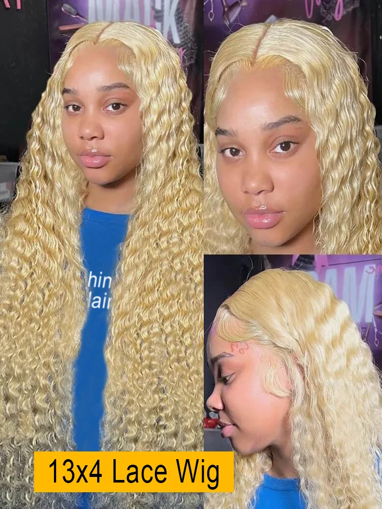 Honey Blonde Lace Frontal Wig, Curly Cabelo Humano, Deep Water Wave Wigs, Glueless Wig, 613, 13x6, 30 ", 40"