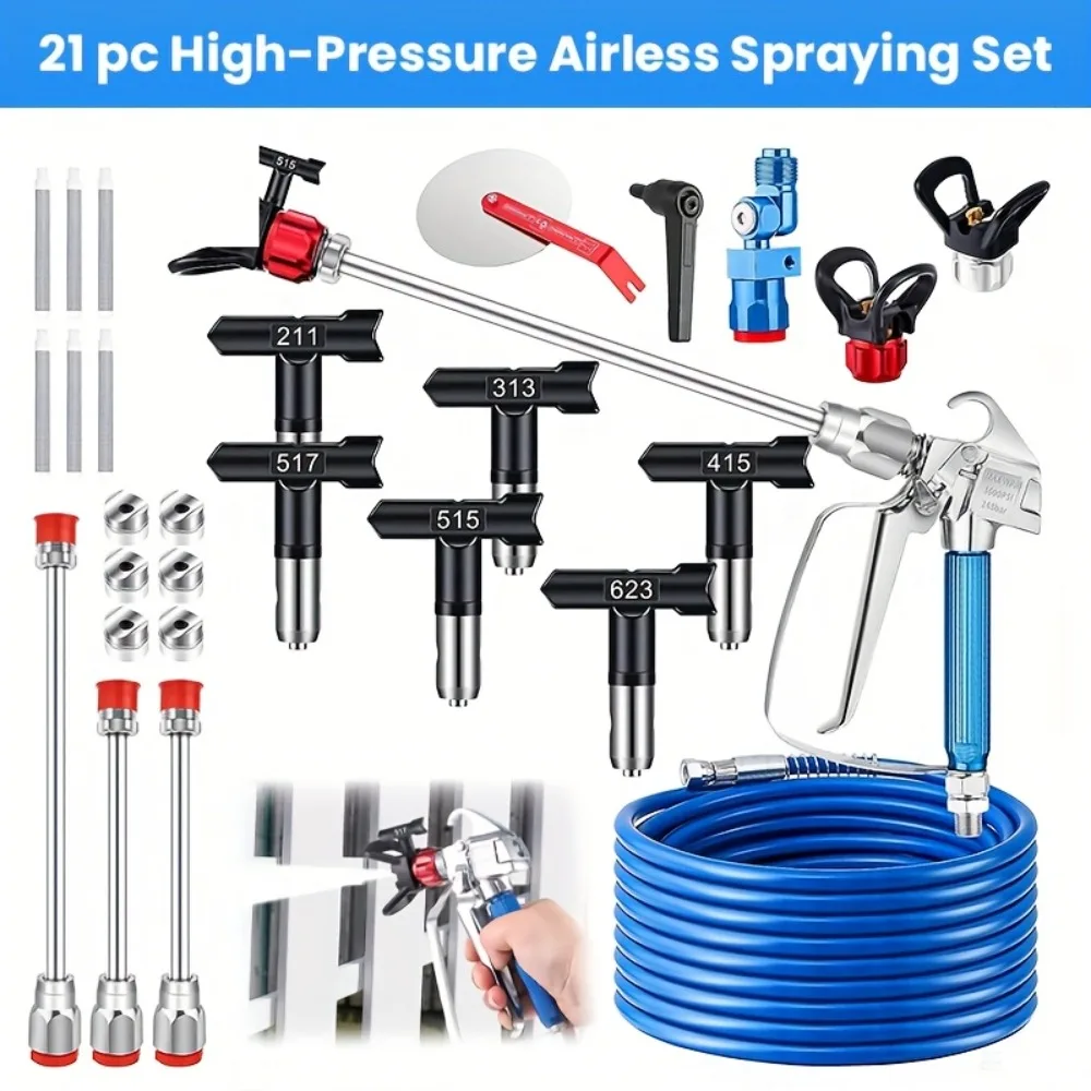 

Saker 21pcs Airless Paint Sprayer Gun Kit, 3600PSI Airless Spray Gun with 50Ft High Pressure Hose, Reversible Spray Tips