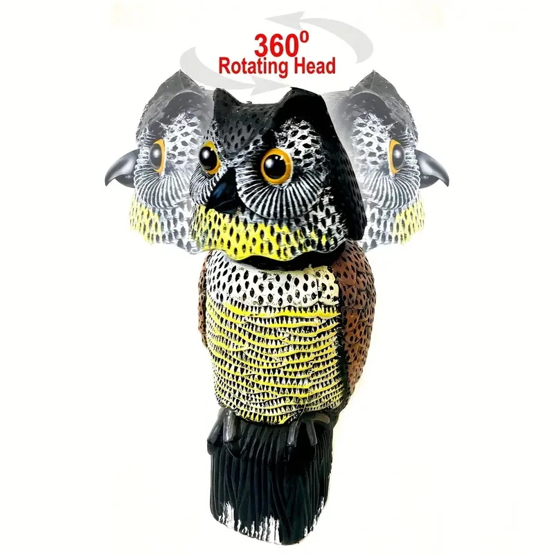 Owl lure with 360° rotating head, insect repellent, bird deterrent, garden protector, scare away birds, squirrels and mice