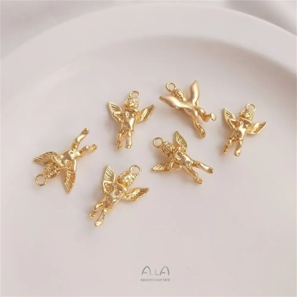 14K Gold-clad, Copper-plated and Gold-plated Three-dimensional Angel Pendant Diy Necklace Jewelry Accessories K144