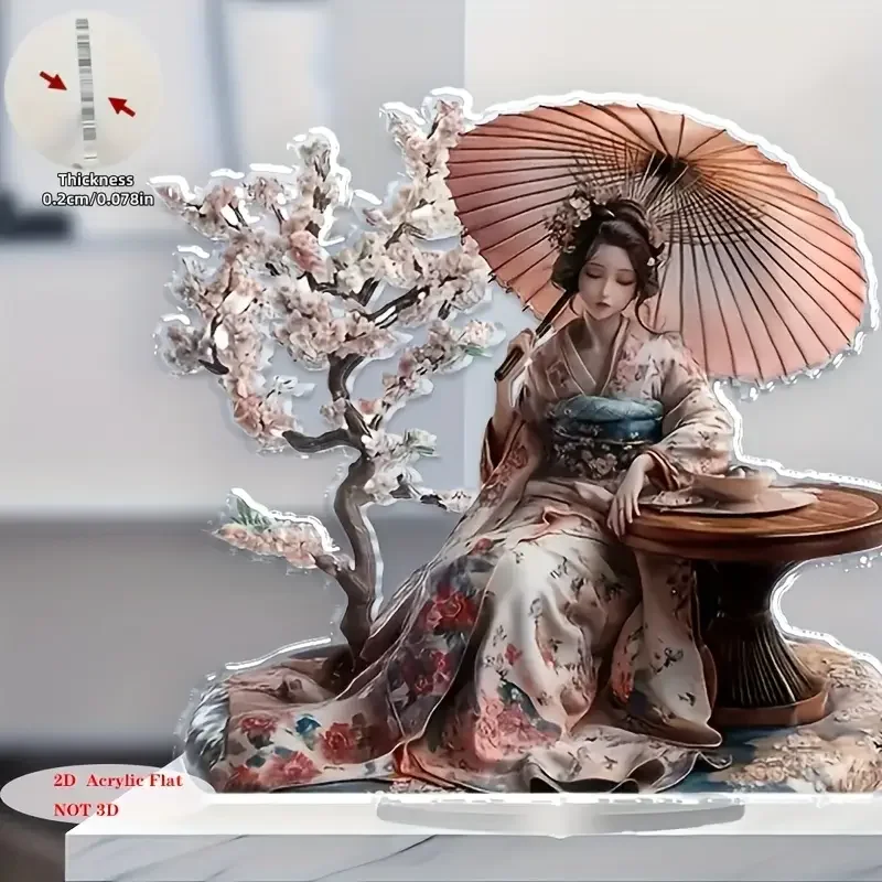 Geisha Acrylic Ornament - Traditional Japanese Themed Household Decor for Living Room Bedroom Window, Perfect Gift Tabletop Art