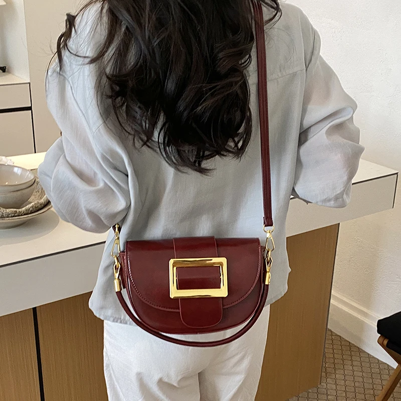 Fashion Clutch Bag Pure Pu Leather Lady Handbag Designer Small Semicircle Saddle Crossbody Bag Female Trend Single Shoulder Bags