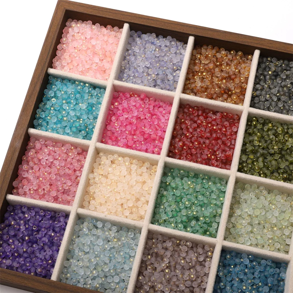 100/200/500 قطعة 4 مللي متر متجمد الذهب رش الزجاج الأرز الخرز فضفاض الخرز للمجوهرات اليدوية سوار ذاتي الصنع قلادة المواد