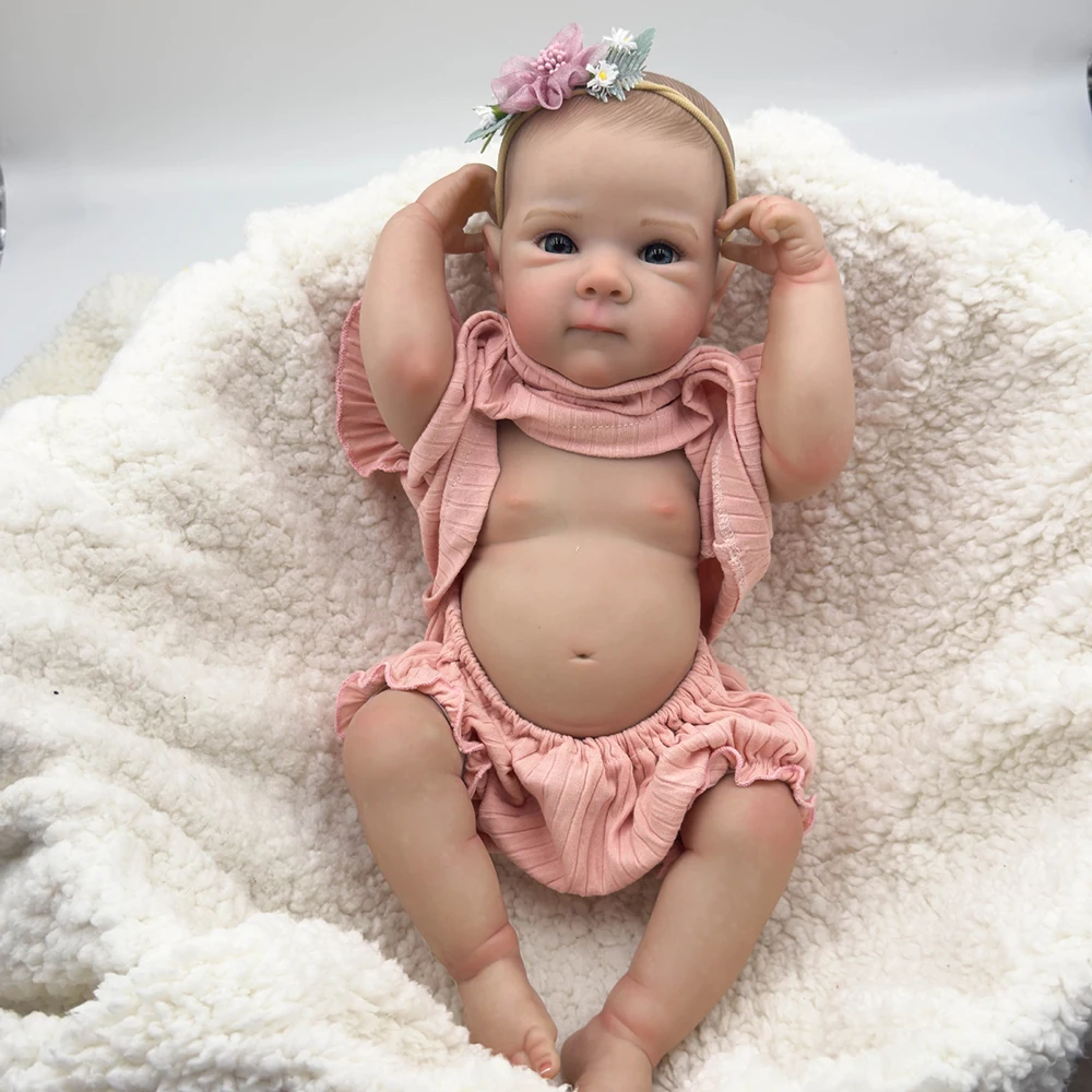 Baby Reborn Girl 45cm Full Body Silicone Reborn Dolls Like Real Newborn Realistic Toddler with Painted Hair Bebe Doll Toy Gifts