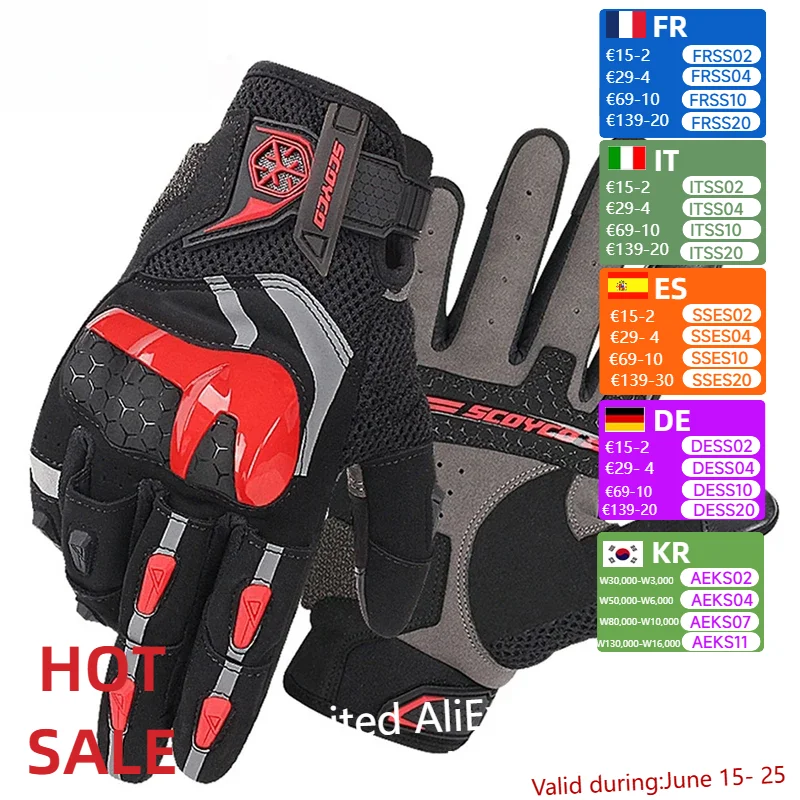 

SCOYCO Summer Motorcycle Riding Gloves Breathable Mesh Motorbike Touch Function Moto Motocross Glove Off Road Racing Cycling Men