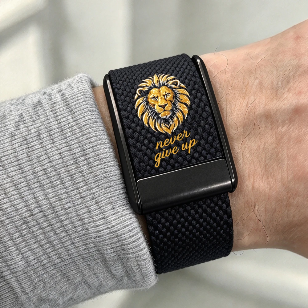 For Whoop 4.0 5.0 MG Straps Lion Never Give Up Print Logo Wristband Band Nylon Elastic Straps Metal Frame Replacement Sports