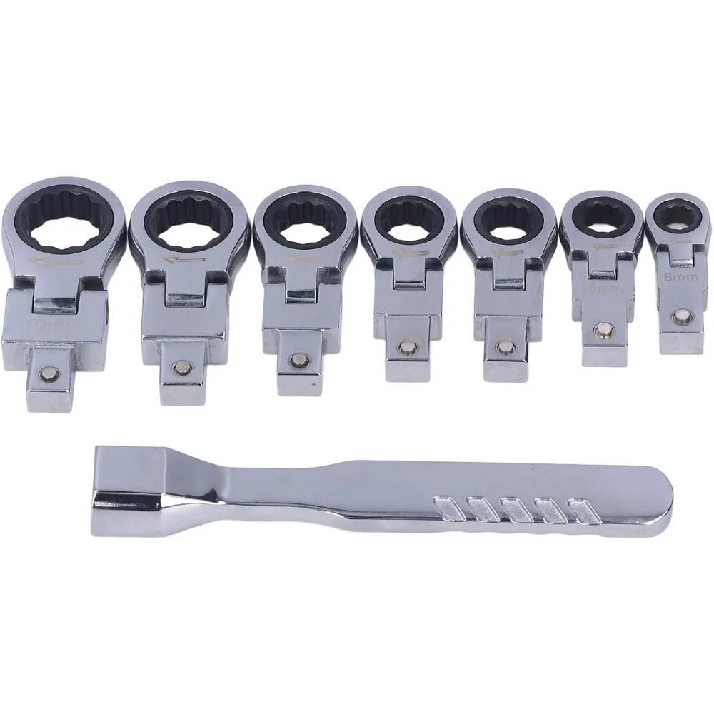 

plplaaoo, 8 шт., набор храповых механизмов, Ключ с храповым механизмом из легированной стали серебра, быстроразъемный двусторонний торцевой ключ, трещотка с гибкой головкой 180 градусов