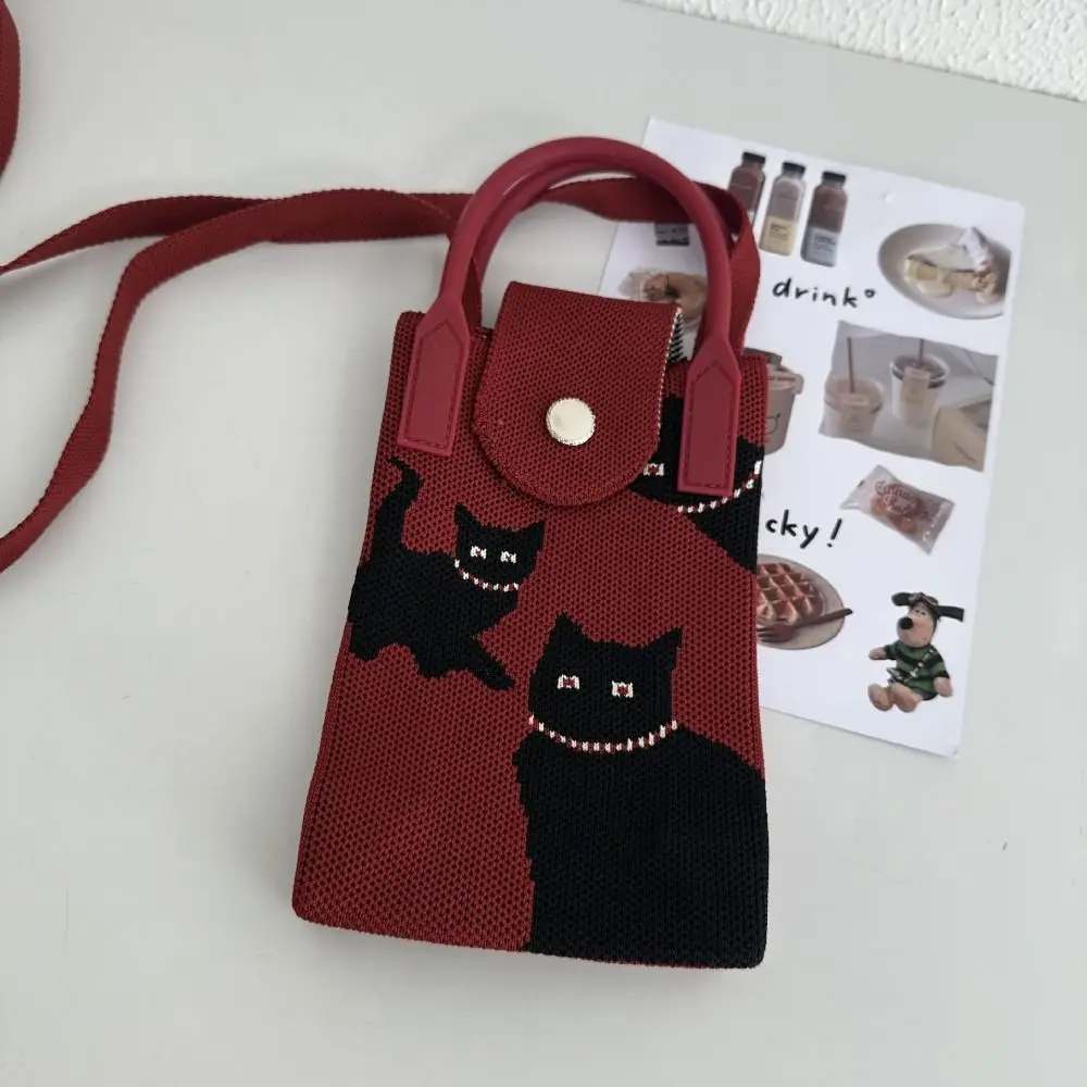 Cartoon Knit Handbag Reusable Knit High-capacity Phone Bag Cat Knot Wrist Bag Girl