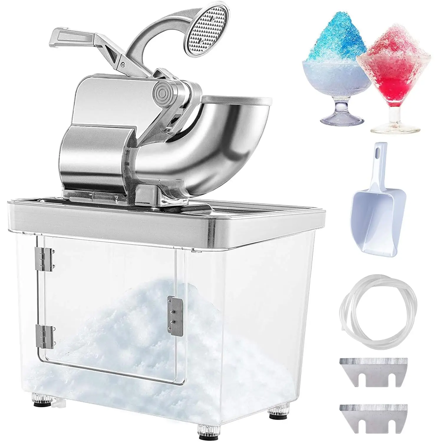 110V Commercial Ice Crusher 661LBS/H, ETL Approved 300W Electric Snow Cone Machine with Dual Blades, Stainless Steel Shaved Ice
