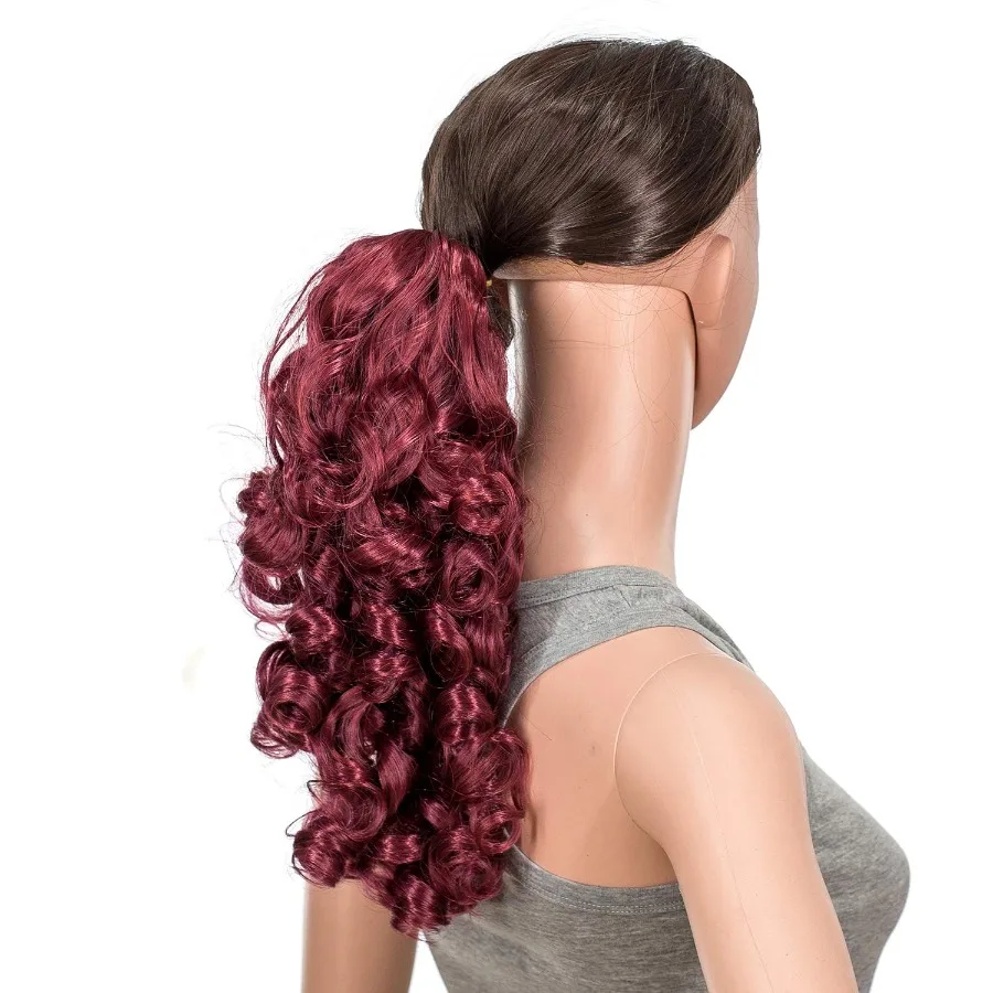 12 بوصة قصيرة المسمار تجعيد الشعر مخلب كليب ذيل حصان ملحقات الاصطناعية كليبين الرباط مجعد ذيل حصان هيربيسي للنساء مع الفك