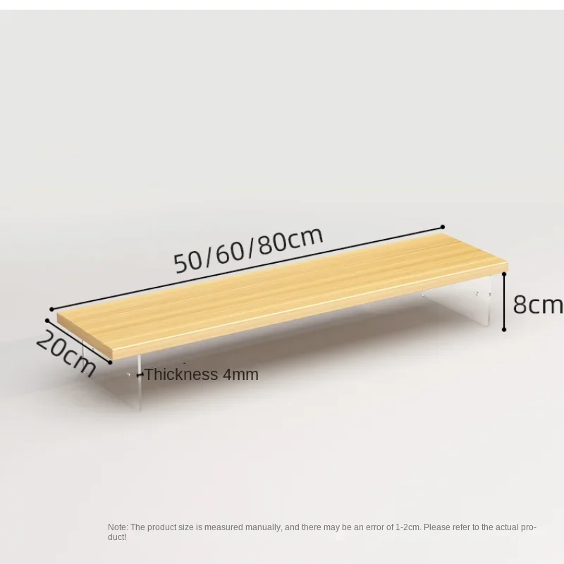 Desktop Organizer, Acrylic Riser Monitor Stand, Floating Screen Shelf, Multifunction Wooden Storage Holder, Office Accessory