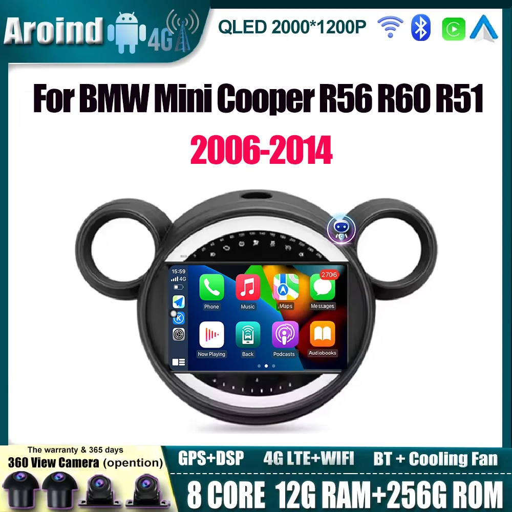 

9" Car Video Multimedia Player For BMW Mini Cooper Countryman R56 R60 2011 - 2013 Android Auto Bluetooth Navigation QLED Screen