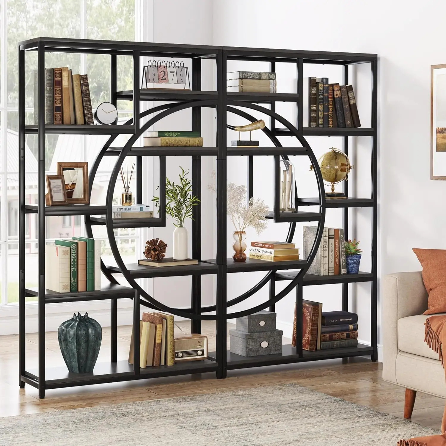 Bookshelf Industrial 5 bookshelves, freestanding display tall bookshelves, 9 open storage shelves for living room, bedroom