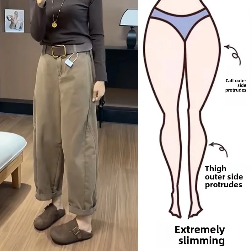 

Женские брюки-карго цвета хаки с высокой талией, прямые, повседневные, больших размеров, в стиле Харлан, осенне-весенние, утягивающие, D...