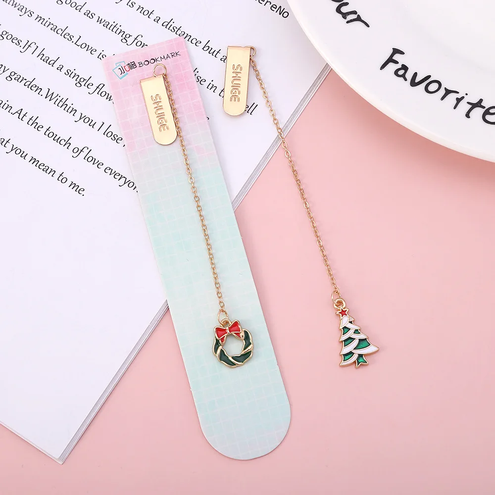 Creative Santa Claus Snowman Metal Bookmark Cute Coloring Embossing Bookmark Book Page Marker Portable Pendant Bookmark