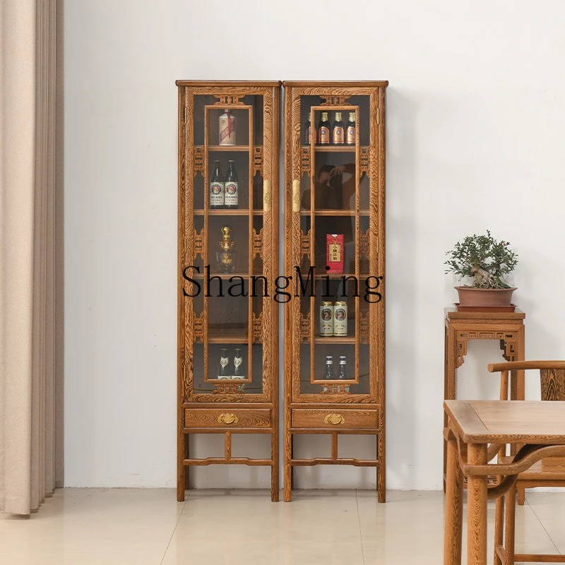 

ZYY living room mahogany against the wall Chinese solid wood glass door display display storage wine cabinet