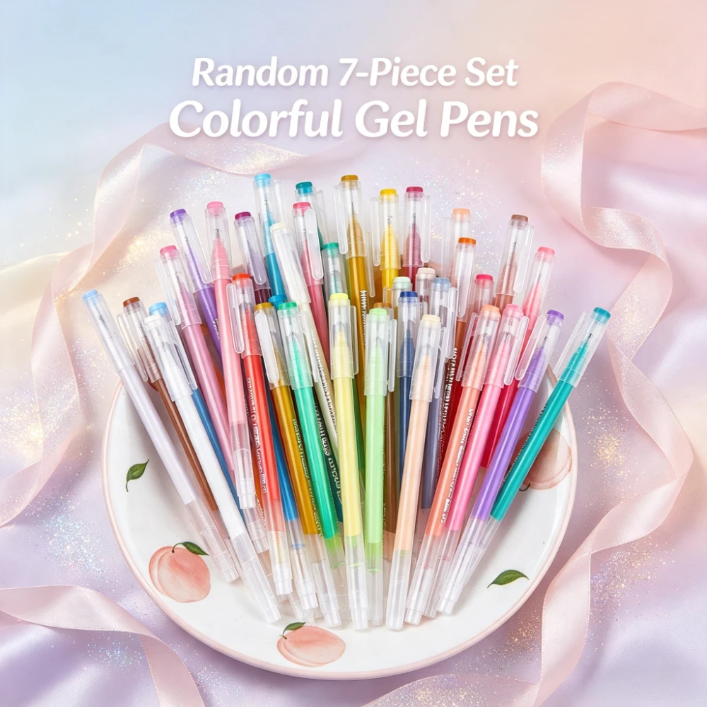 Random 7-Pack Colorful Neutral Pens, 0.6mm Fine Tip, Smooth Flow, Quick Dry, Non-Blotchy, Transparent Barrel, Ideal for Students