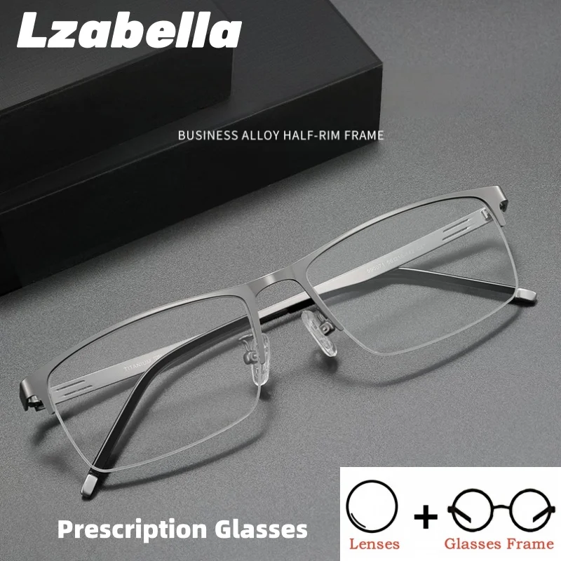 

Lzabella Business Men's Half Frame Optical Prescription Glasses Myopia Hyperopia Progressive Blue Light Blocking Photo Eyeglass
