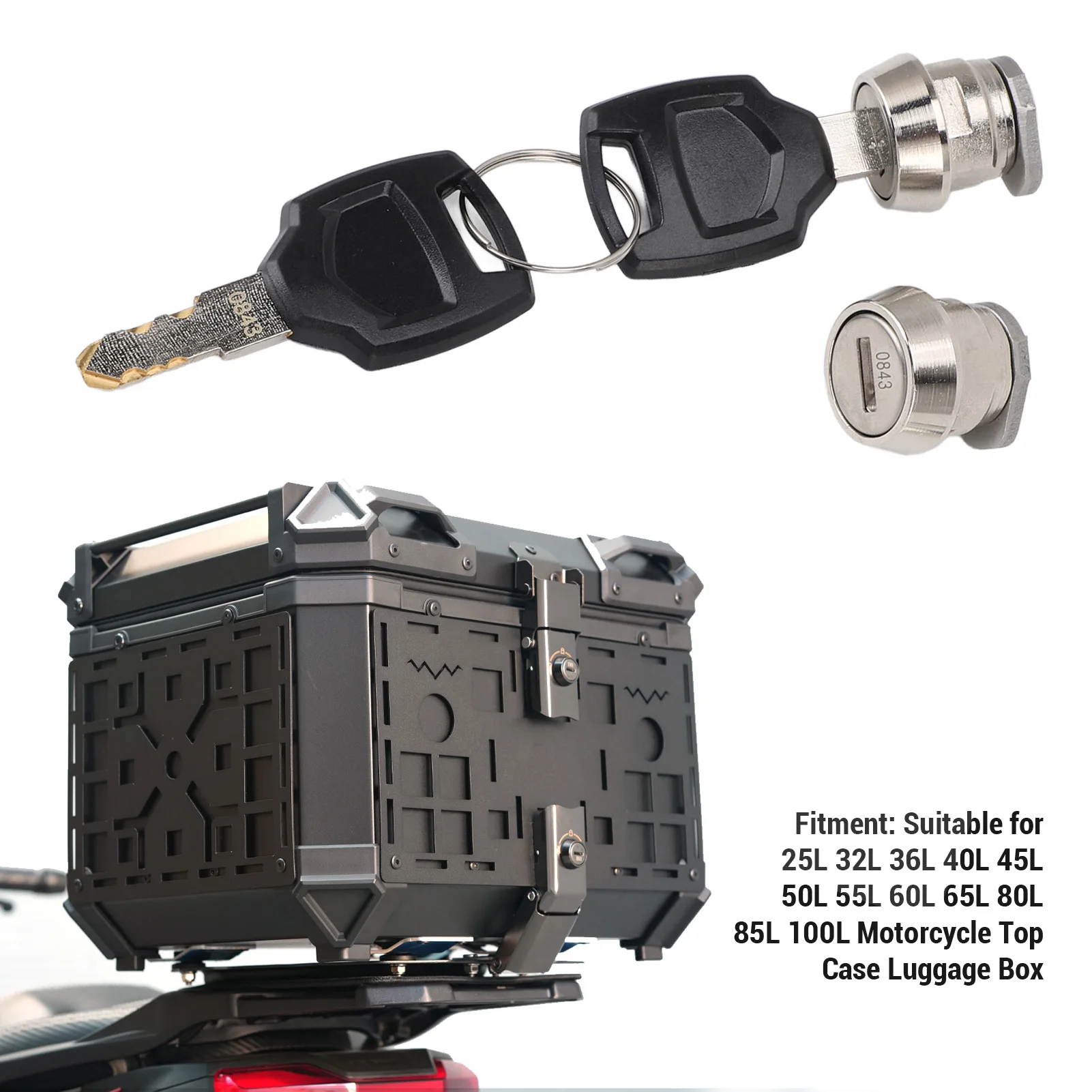 Motorcycle Top Box Lock Cylinder Core Plug and Keys for 25L 32L 36L 40L 45L 50L 55L 60L 65L 80L 85L 100L Top Case