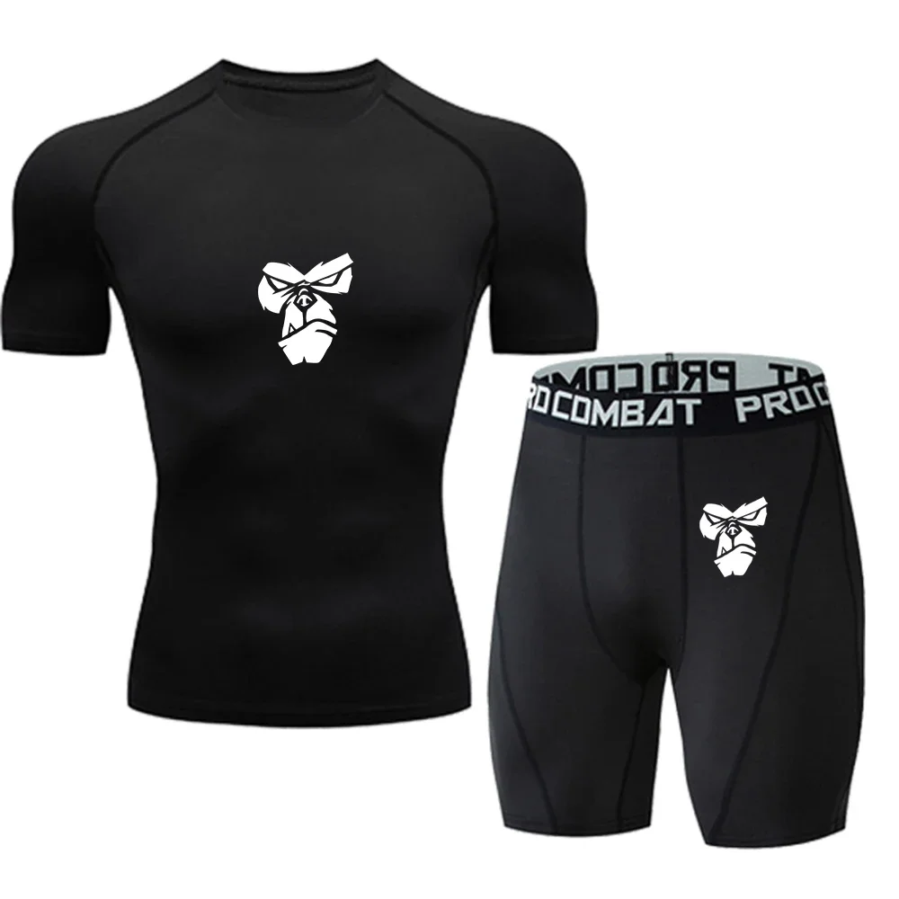 

Fashionable Men's Professional Fitness High Elastic Quick-Dry Printed Training Compression Top & Shorts, Casual Versatile