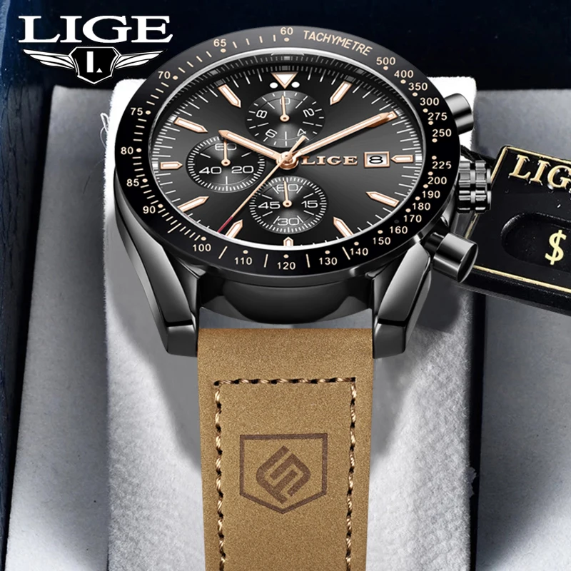 LIGE 2026 أفضل الساعات الفاخرة الرجال موضة العسكرية كوارتز ساعات المعصم الرياضة مقاوم للماء مضيئة جلدية ساعة رجالي Reloj Hombre #1