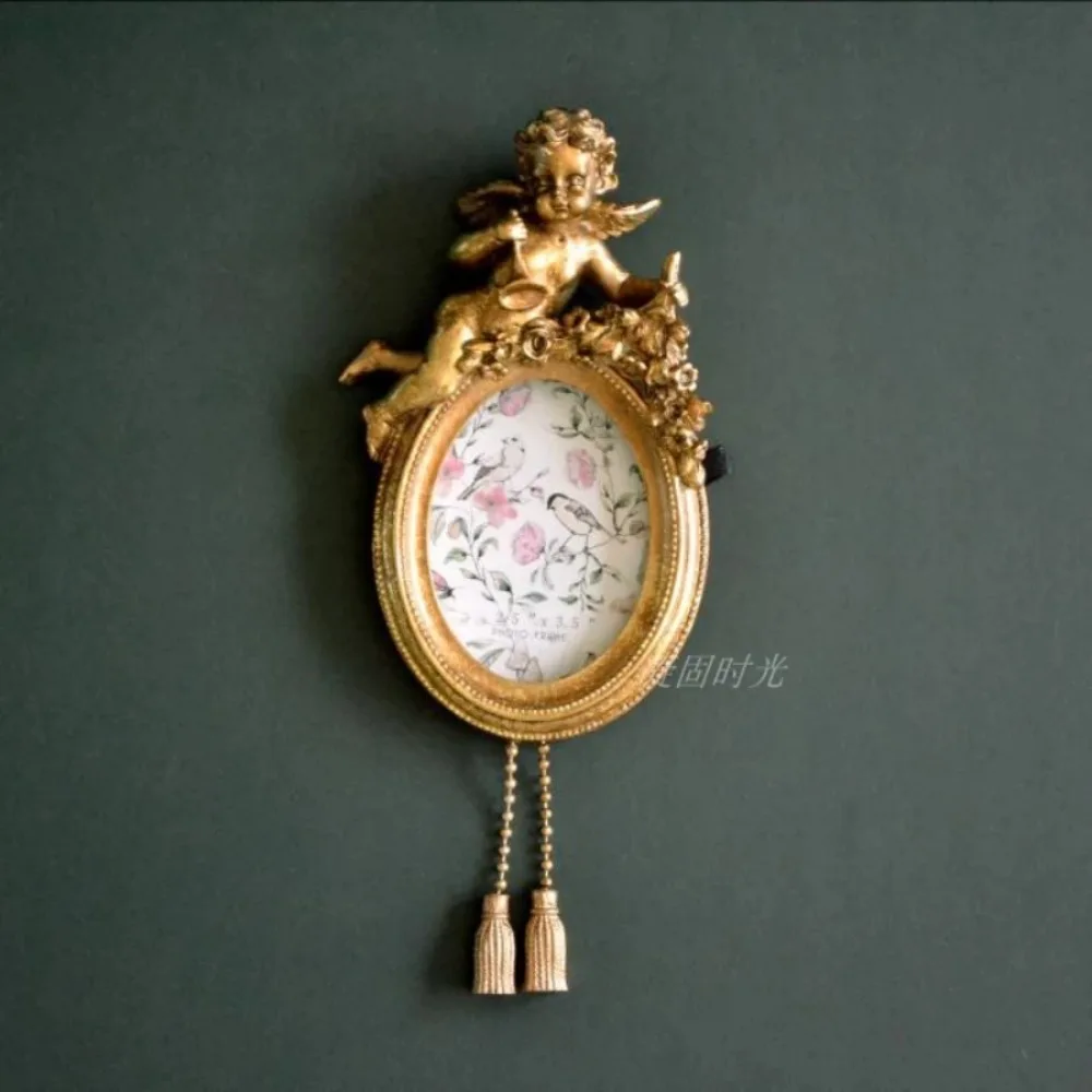 

3.5 inch golden angel retro wall hanging picture frame, small size, foreign trade, American style, old glass surface
