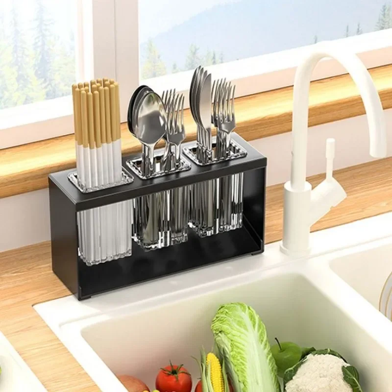 Multi Functional Kitchen Holder Chopstick Spoon Storage Holder Automatic Drainer Cutlery Knife Fork Racks Kitchen Accessories