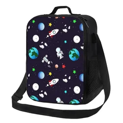 Space Universe Astronaut Insulated Lunch Bag for Work School Galaxy Rocket Planet Waterproof Cooler Thermal Lunch Box Women Kids