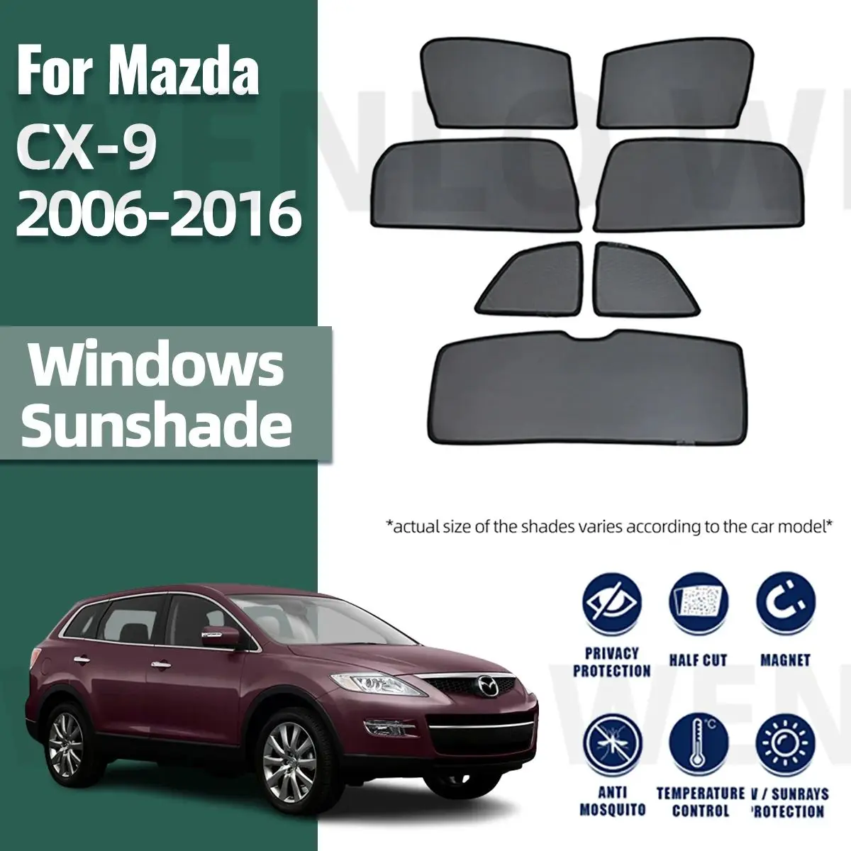 

For Mazda CX-9 CX9 2006-2016 Car Sunshade Shield Magnetic Front Windshield Frame Blind Curtain Rear Side Window Sun Shade Visor