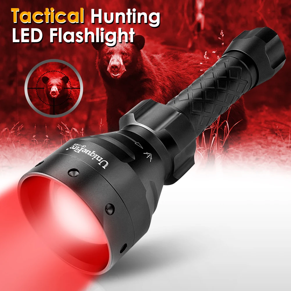 UniqueFire 1405 Red Light LED Flashlight High Power Red Beam Hunting Light Zoom3 Mode Long Range Torch for Astronomy, Aviation