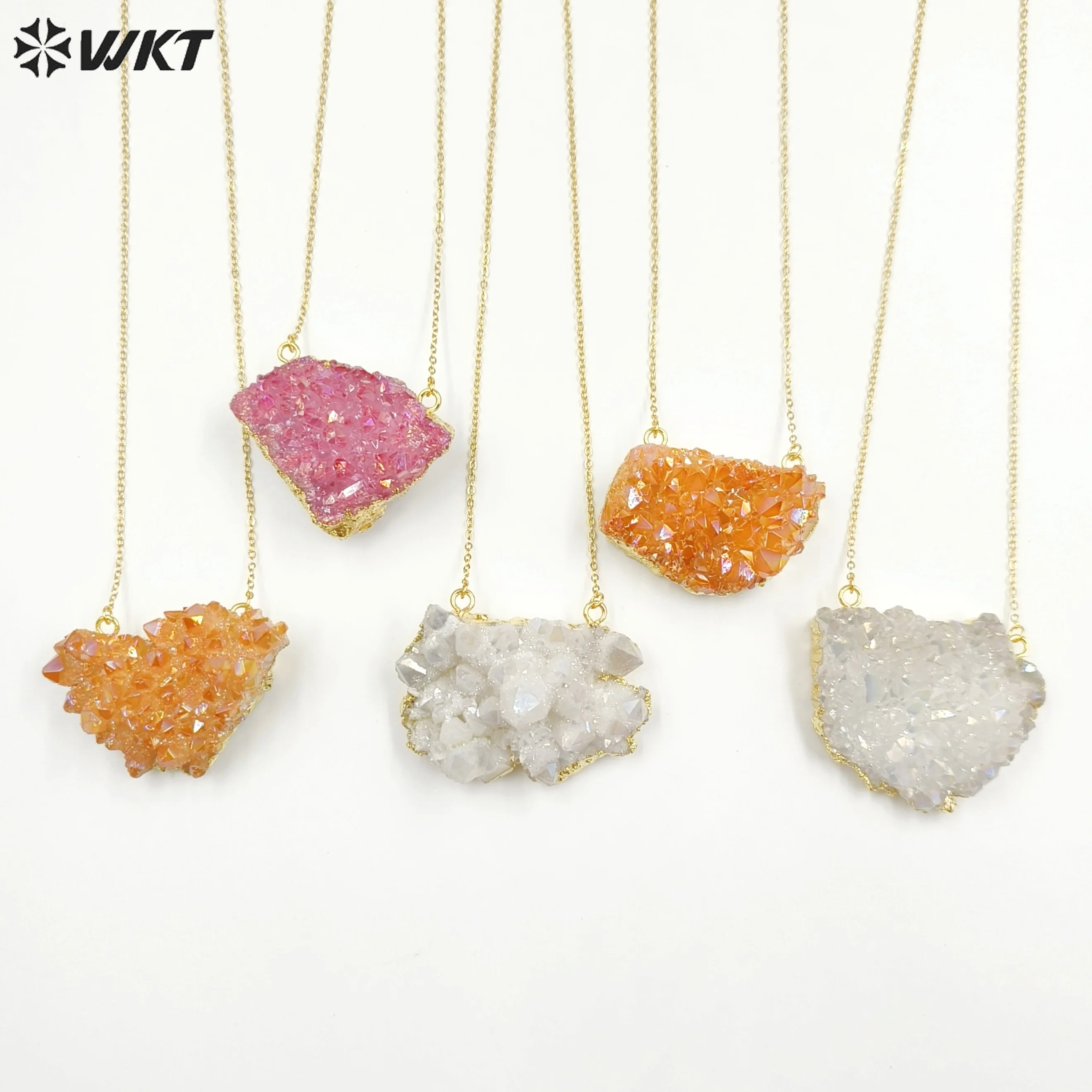 WT-N1440  WKT 2023 HOT Style Energy Aura Quartz Stone Necklace Double Loops 18k Real Gold Plated  Necklace 5 PCS Jewelry