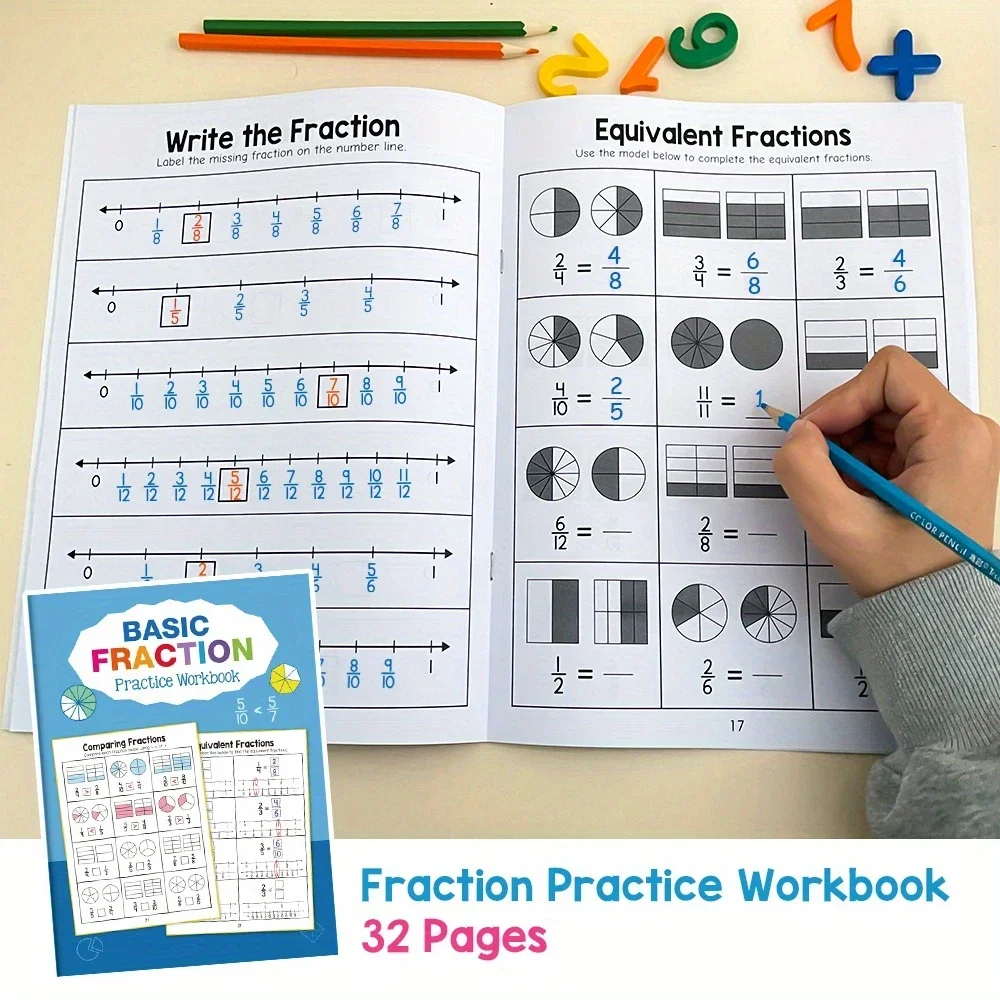 

Fun Math Basic Fraction Skills Workbook 32 Pages of Engaging Exercises for Comparing & Equivalent Fractions Math Teaching Tool