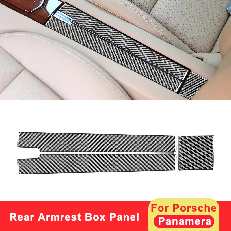 

For Porsche Panamera 2010-2016 Carbon Fiber Car Rear Armrest Box Panel Trim Strips Kit Interior Decoration Sticker Accessories