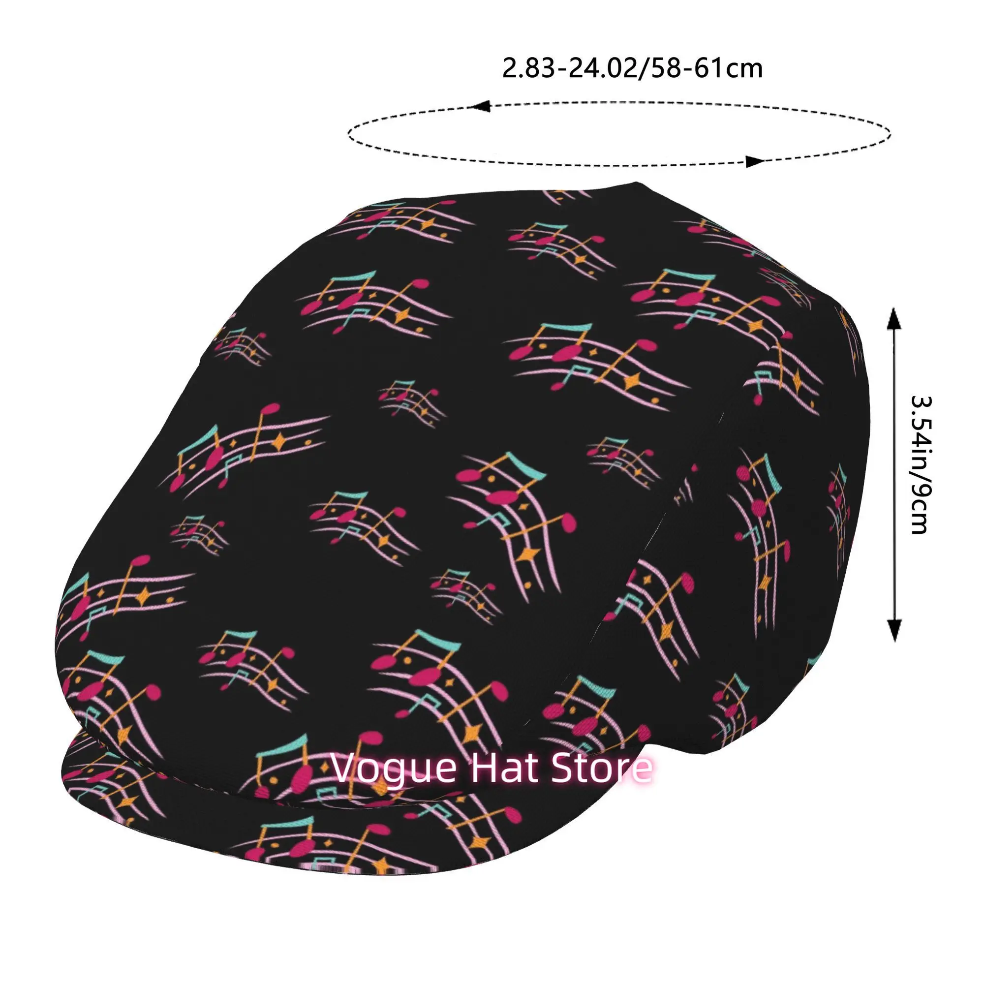 1pc Colorful Music Notes Pattern, Trendy Music Style Elements All-over printed beret,  newsboy cap, unisex, a must-have fashion